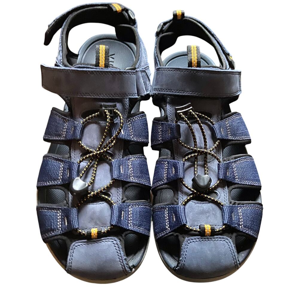 Vionic Moore Nate Fisherman Sandal Blue Leather Orthotic Hiking Shoes Size 12